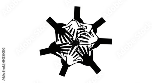 Black and white illustration of hands holding puzzle pieces together in unity