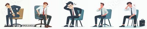 Flat Illustration Various Businessman Suffering from Pain Sitting on Chair