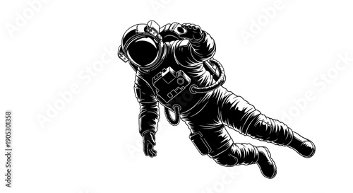 Astronaut Floating in Outer Space Detailed Illustration.