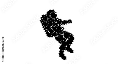 Astronaut Floating in Outer Space Silhouette Style.