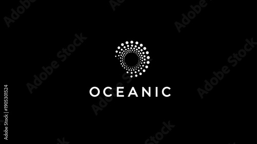 Abstract white spiral dot pattern logo with 'OCEANIC' text on a black background, modern graphic design element