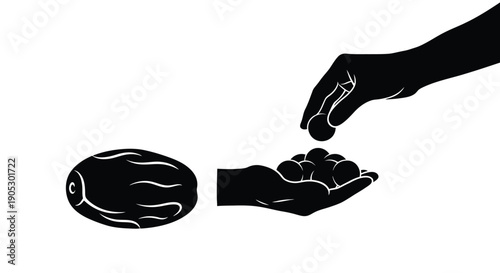 Hands exchanging black coffee beans on white background with copy space