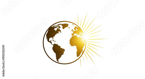 Golden Earth illustration with sunburst effect showcasing global unity and environmental awareness from space viewpoint
