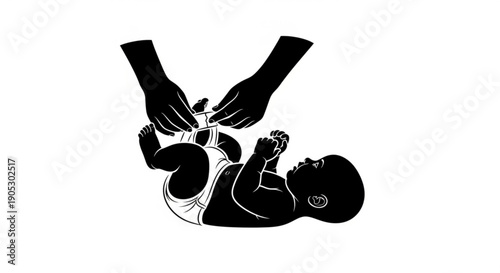 Adult hands gently exercising a baby's legs in a nurturing gesture