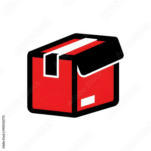 Red delivery box with open lid and blank label