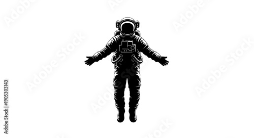 Astronaut Floating in Space with Arms Outstretched.