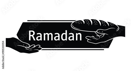 Ramadan greeting with dates being offered in a minimalist black and white design