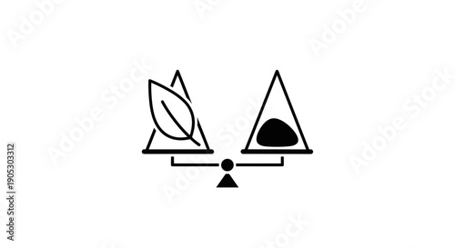 Balance scale with leaf and drop symbolizing nature and industry.