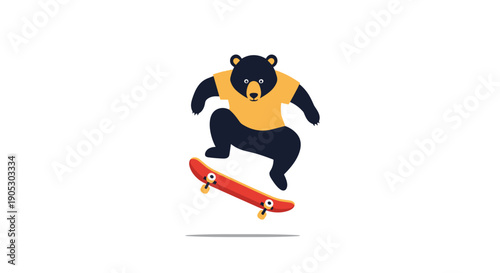 Bear Riding Skateboard Performing Trick Illustration.