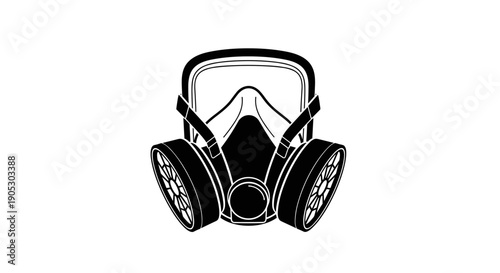 Black and White Gas Mask Illustration.
