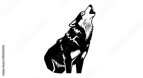Black and White Silhouette of a Howling Wolf.