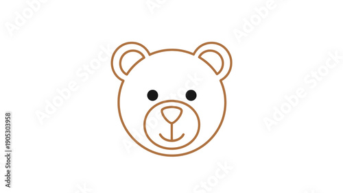 Minimalist Line Art Illustration of a Friendly Teddy Bear Head, Ideal for Children's Designs, Playful Branding, or Cute Baby Shower Decorations, Featuring a Simple Animal Toy Icon