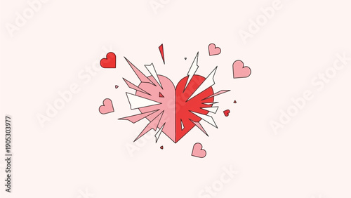 Exploding Heart Symbolizing Love and Passion, Representing Emotional Breakup or Intense Feelings, Abstract Art with Heart Shards