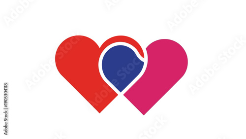 Modern graphic icon showcasing a trio of stylized hearts in red, blue, and pink, depicting concepts of relationships, emotional bonds, and shared affection with clarity