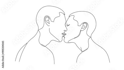Abstract line art illustration of a couple about to kiss, symbolizing love, intimacy, and connection