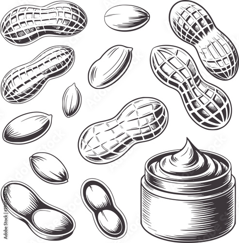 Black and of peanuts and peanut butter food