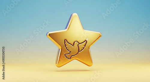 Golden star award with bird emblem on gradient background symbolizing excellence and achievement in a decorative setting