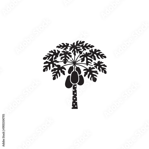Exotic papaya tree silhouette icon isolated on white, vector illustration.