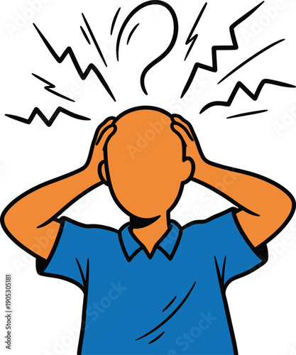 Illustration of a frustrated man holding his head with stress lines and a question mark above.