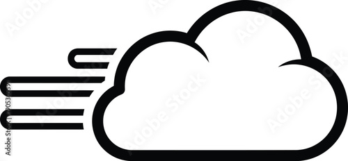 Black and white line icon representing a windy cloud weather condition on a plain background.