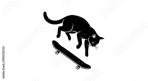 Black Cat Skateboarder Action Silhouette Graphic.