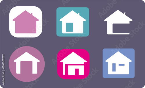 Set of minimalist real estate property icons with various styles. Creative house silhouettes for mobile apps, navigation, and building company identity. Professional digital asset for designers