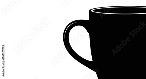 Black coffee mug silhouette isolated on white background.