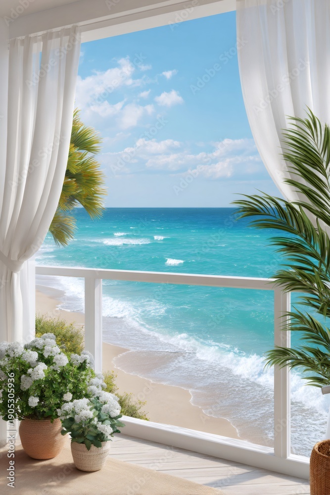Fototapeta premium Tropical ocean view from beach resort balcony