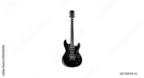 Black Electric Guitar Silhouette Isolated on White Background.