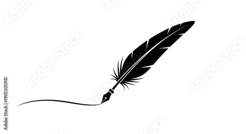 Black Feather Quill Pen Writing Ink Line Symbol.