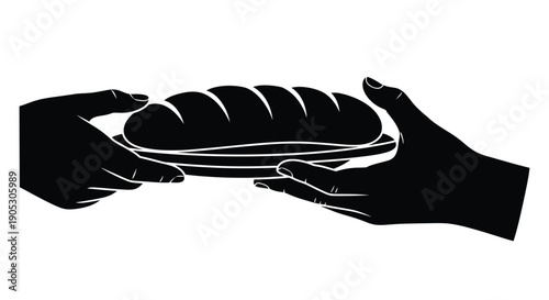 Hands holding a loaf of bread in a giving gesture with a minimalist style