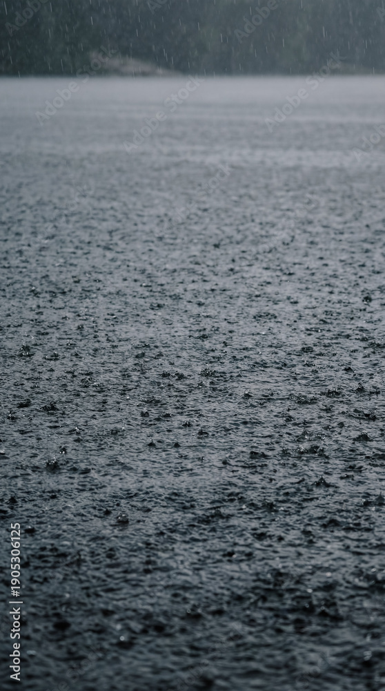 Obraz premium Rainfall on lake surface creating ripples and reflections