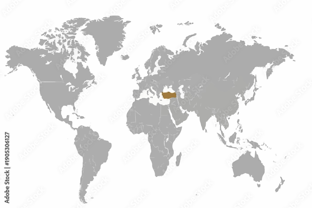 Fototapeta premium Full 2D World Map Vector with Turkey Highlighted in Dark Orange 