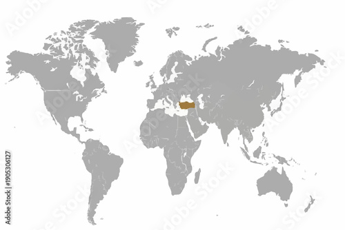 Full 2D World Map Vector with Turkey Highlighted in Dark Orange 