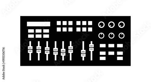 Audio mixer control panel closeup.