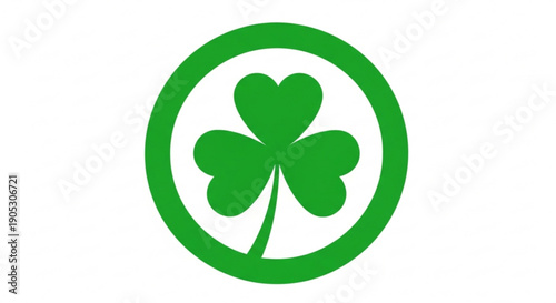 Lucky green shamrock icon in circle frame on white background for good fortune and irish heritage