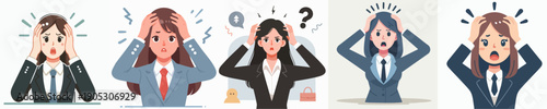 Flat Illustration Stressed Businesswoman Holding Head With Hands Character Design