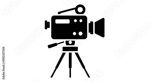 Black film camera on tripod.