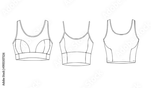 Girls’ sports bra and cropped tank top vector fashion illustration with cami top in flat design