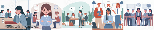 Flat Style Illustration Showing Stressful Job Interview and Company Culture