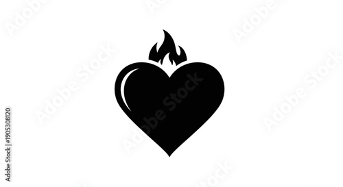 Black Heart Icon With Flames Illustration.