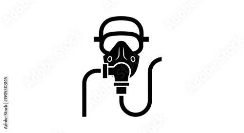 Black Icon of a Breathing Apparatus Mask with Tube.