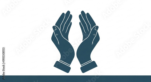 Prayer hands silhouette illustration with dark blue hands on white background and dark blue footer