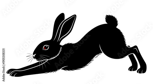 Black Rabbit Stretching Silhouette Illustration.