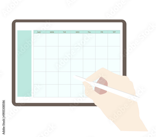 タブレット機器でカレンダーにペン入力するデジタルプランナーのモックアップ
