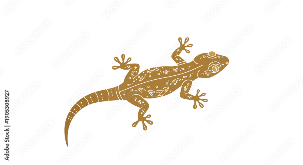 Fototapeta premium Elegant Golden Gecko Reptile Illustration with Decorative Patterns Artwork