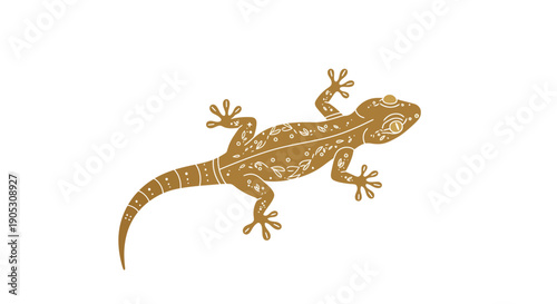 Elegant Golden Gecko Reptile Illustration with Decorative Patterns Artwork