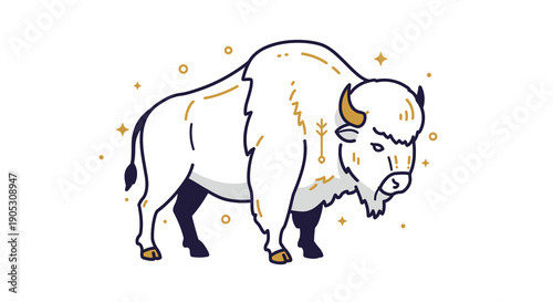 Majestic White Bison Illustration Standing Symbolizing Nature and Wilderness Art
