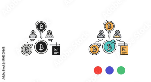 Bitcoin network concept illustration, cryptocurrency transaction