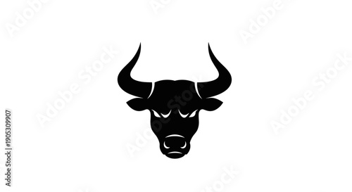 Black Silhouette of a Fierce Bull Head with Sharp Horns.